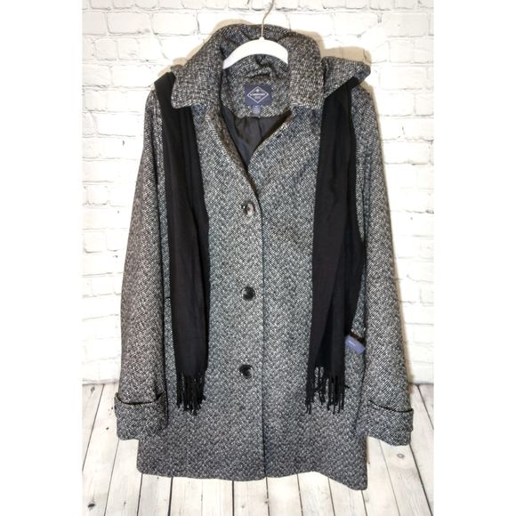 St Johns Bay Black & White Jacket with Scarf, LT - Picture 1 of 7